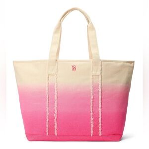 VICTORIA’S SECRET Pink Ombre Canvas Weekender Zippered Tote Bag Purse Beach NWT